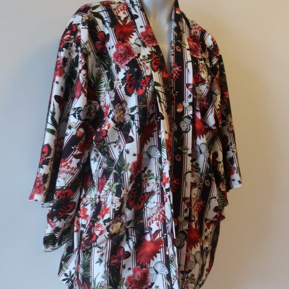 BLACK CORAL WHT/MULTI FLORAL OPEN TOP W/WIDE SLEEVES ONE SIZE* - Picture 5 of 8